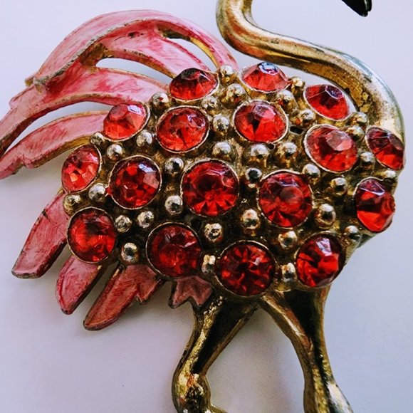Vintage Rhinestone Flamingo Brooch - Picture 6 of 7